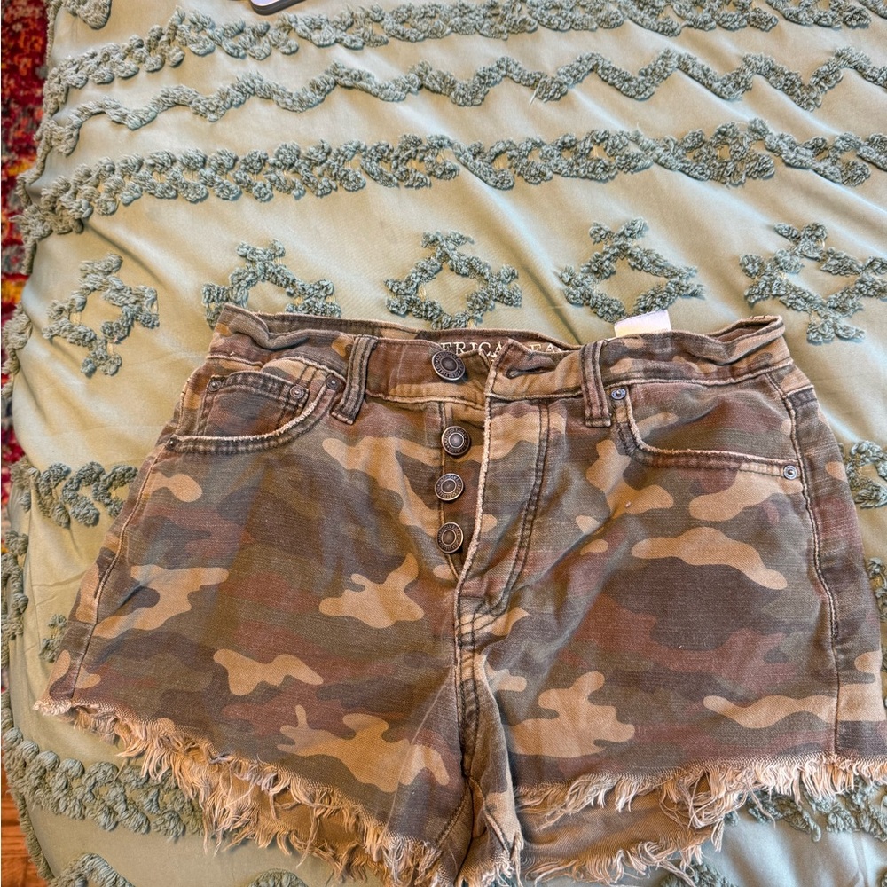 American Eagle Outfitters Camo Button-Fly Jean Shorts